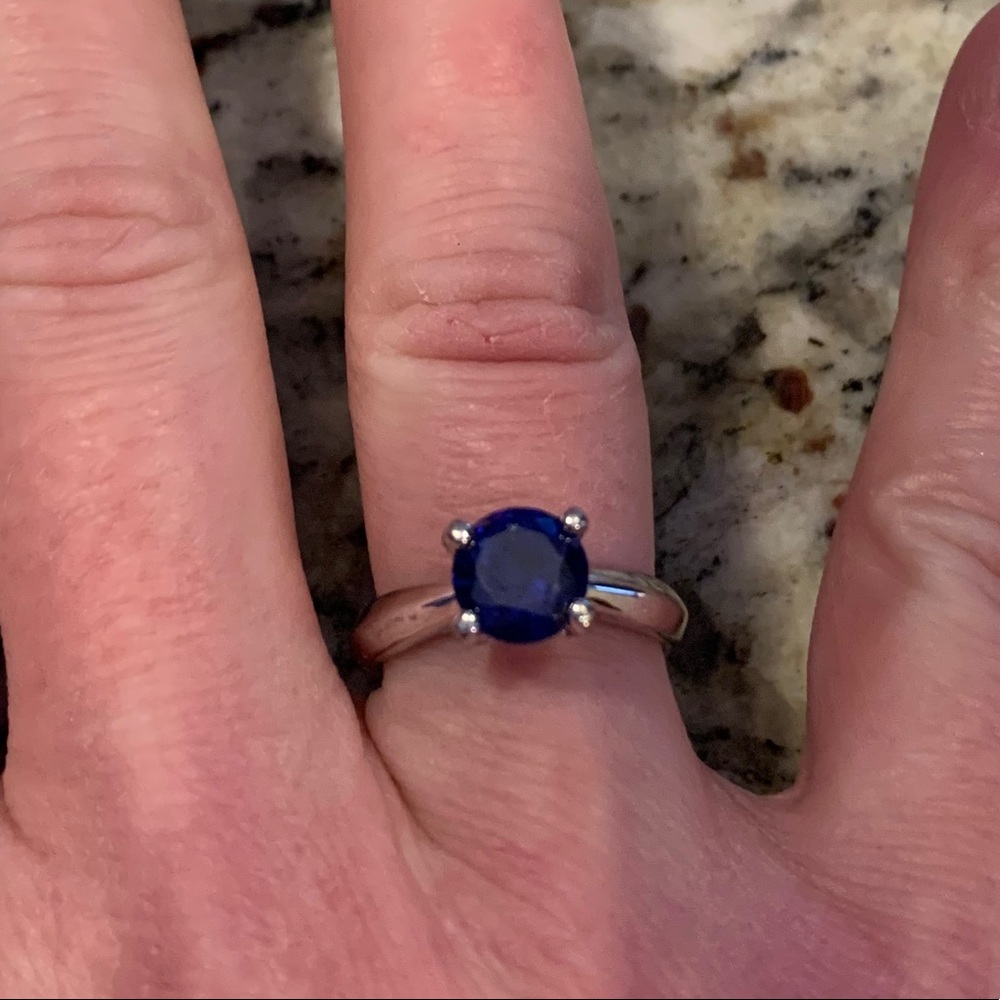 Sterling silver sapphire solitaire ring,  size 7.5